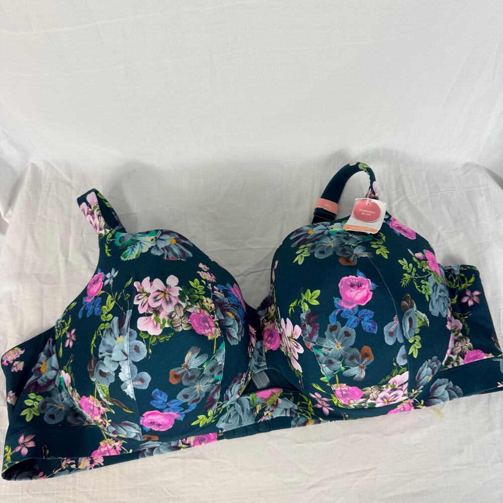 NWT Cacique Lightly Lined Balconette Green Floral Plus Size 54D 111829